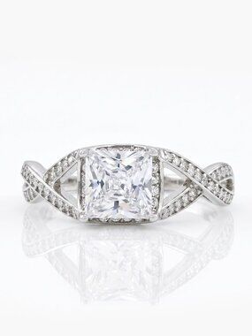 Classic Engagement Style Square Halo ring with twist band,  925 Sterling …